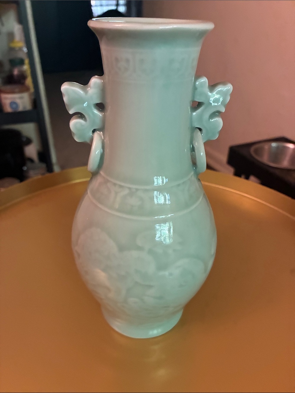 Chinese Celadon Green Decorative Porcelain Vase - Home Accents/ Foo Dogs